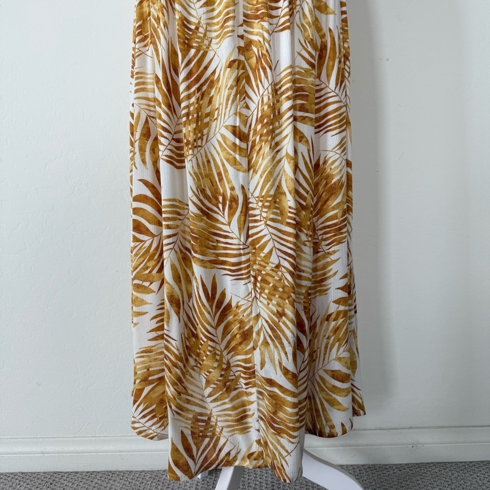 Lush Golden Yellow Palm Leaf Plant V Neck Halter Lightweight Maxi Dress Large - Picture 6 of 9
